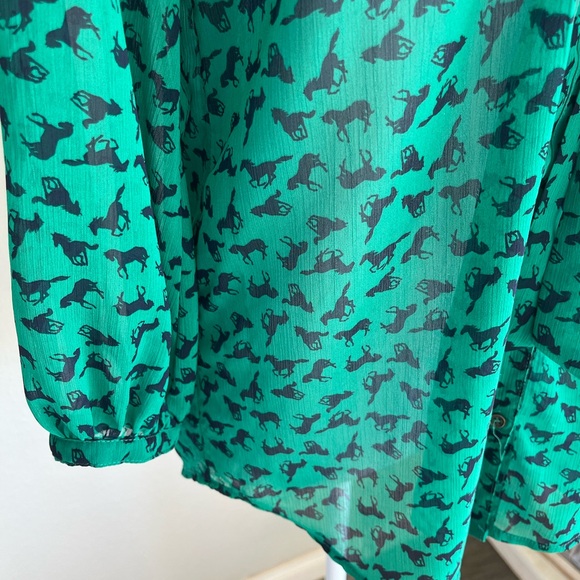 Xhilaration Emerald Green Tie-Neck Printed Blouse - Picture 4 of 6